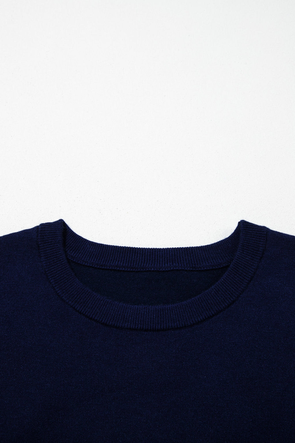 Stripe Patchwork Drop Shoulder Sweater in navy blue, close-up