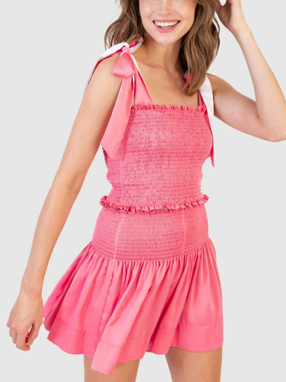 Smocked Tie Shoulder Cami and Shorts Set - smocked two-piece set, view 3