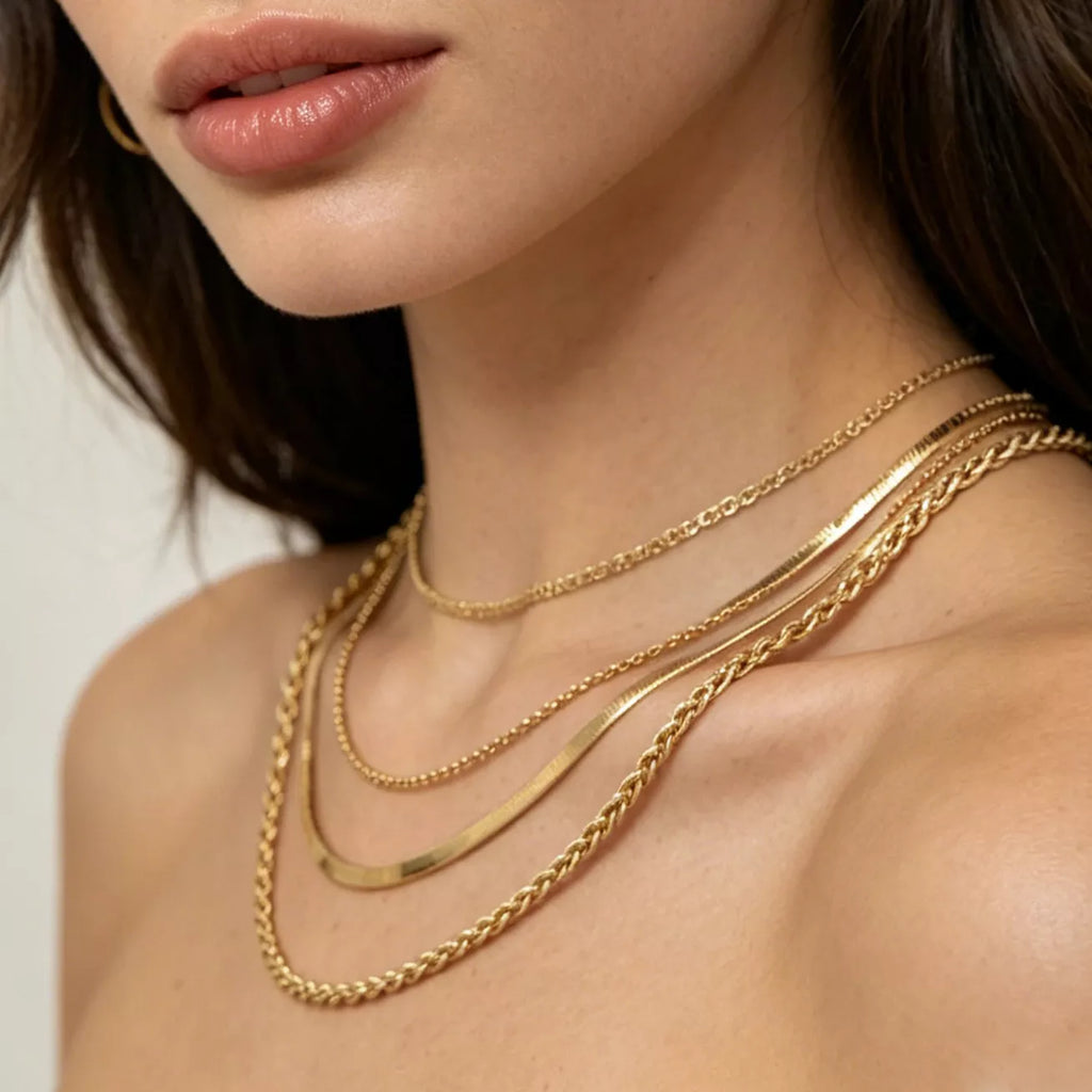 Layered 18K Gold-Plated Chain Necklace - worn view