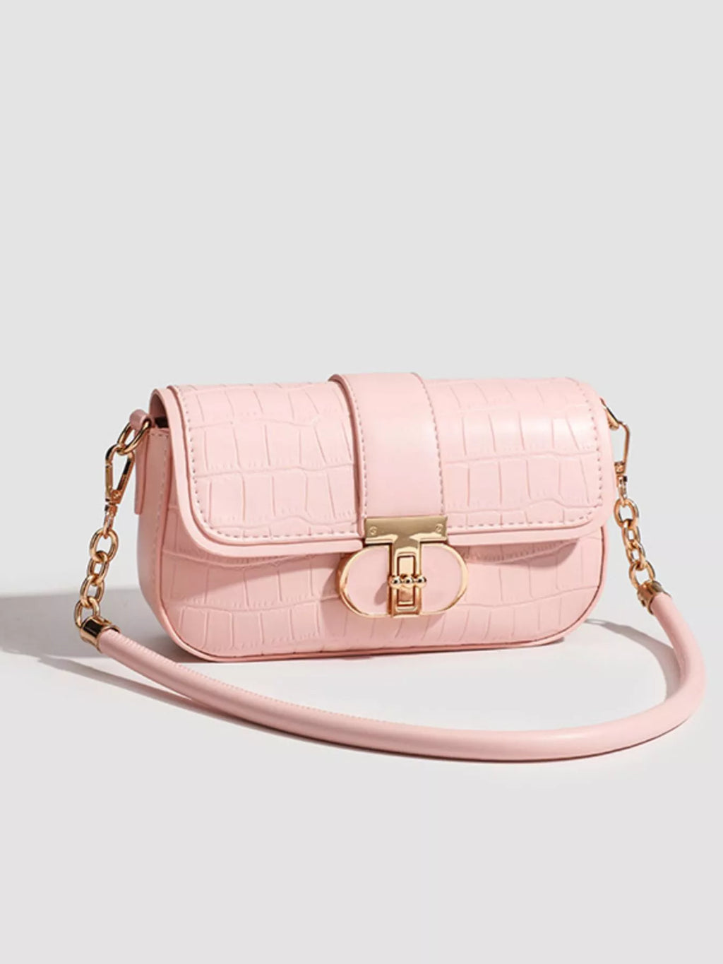 Textured Flap Shoulder Bag in Pink - styled outfit view