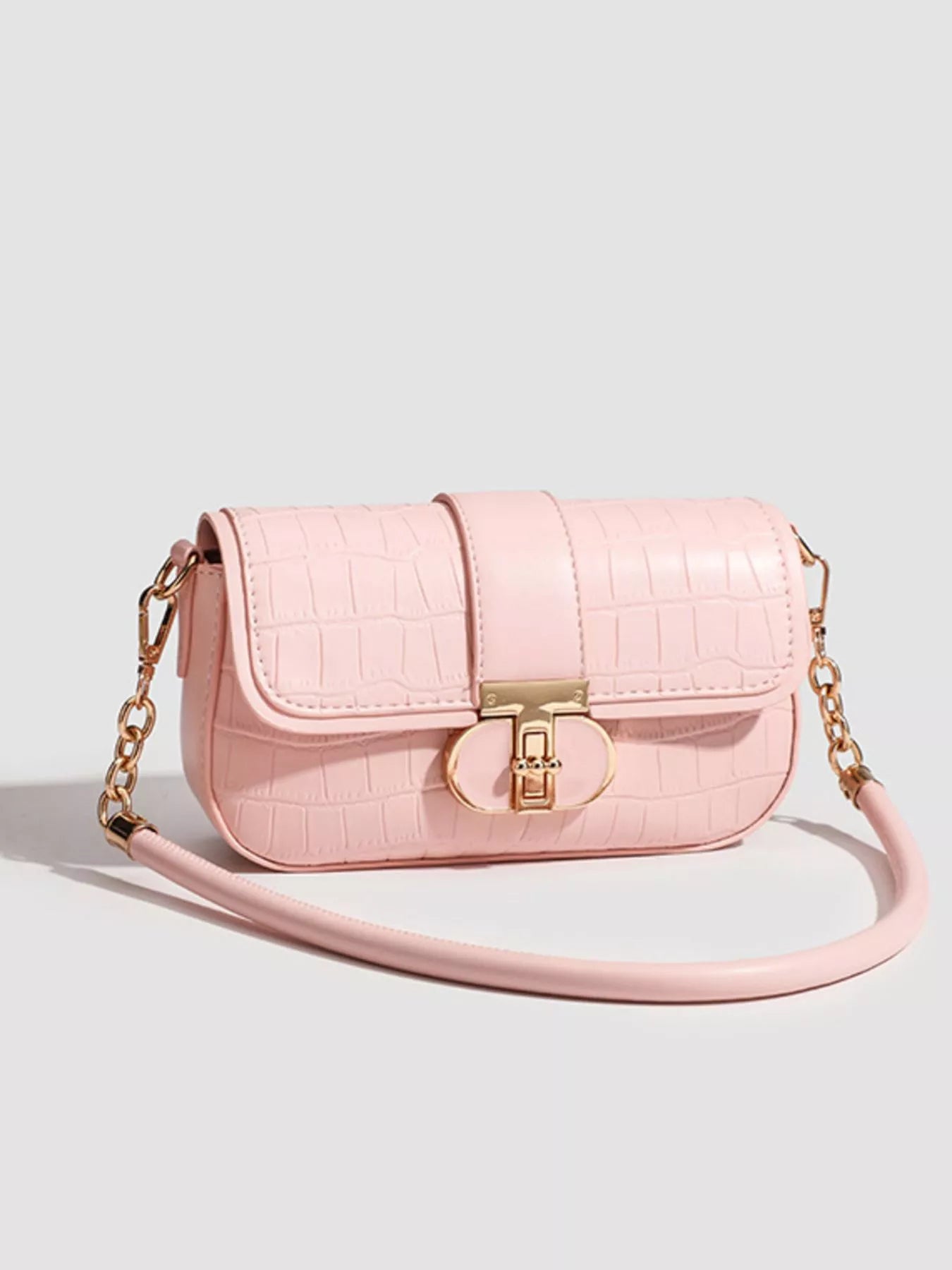 Textured Flap Shoulder Bag in Pink - styled outfit view