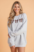 Gray game day sweatshirt with embroidered bow chenille detail
