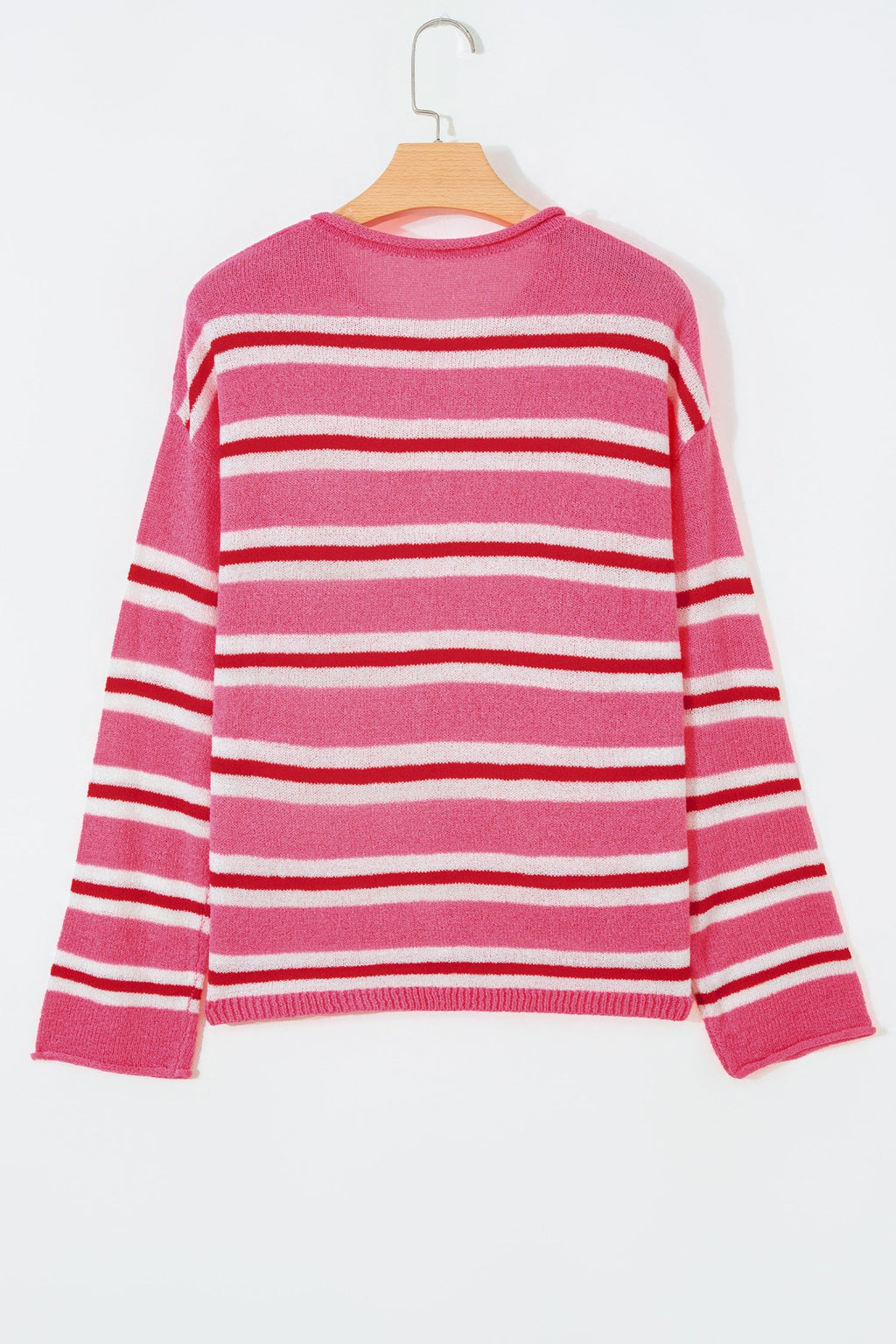 Stripe Drop Shoulder Buttoned Knit Cardigan in blue stripe, side view