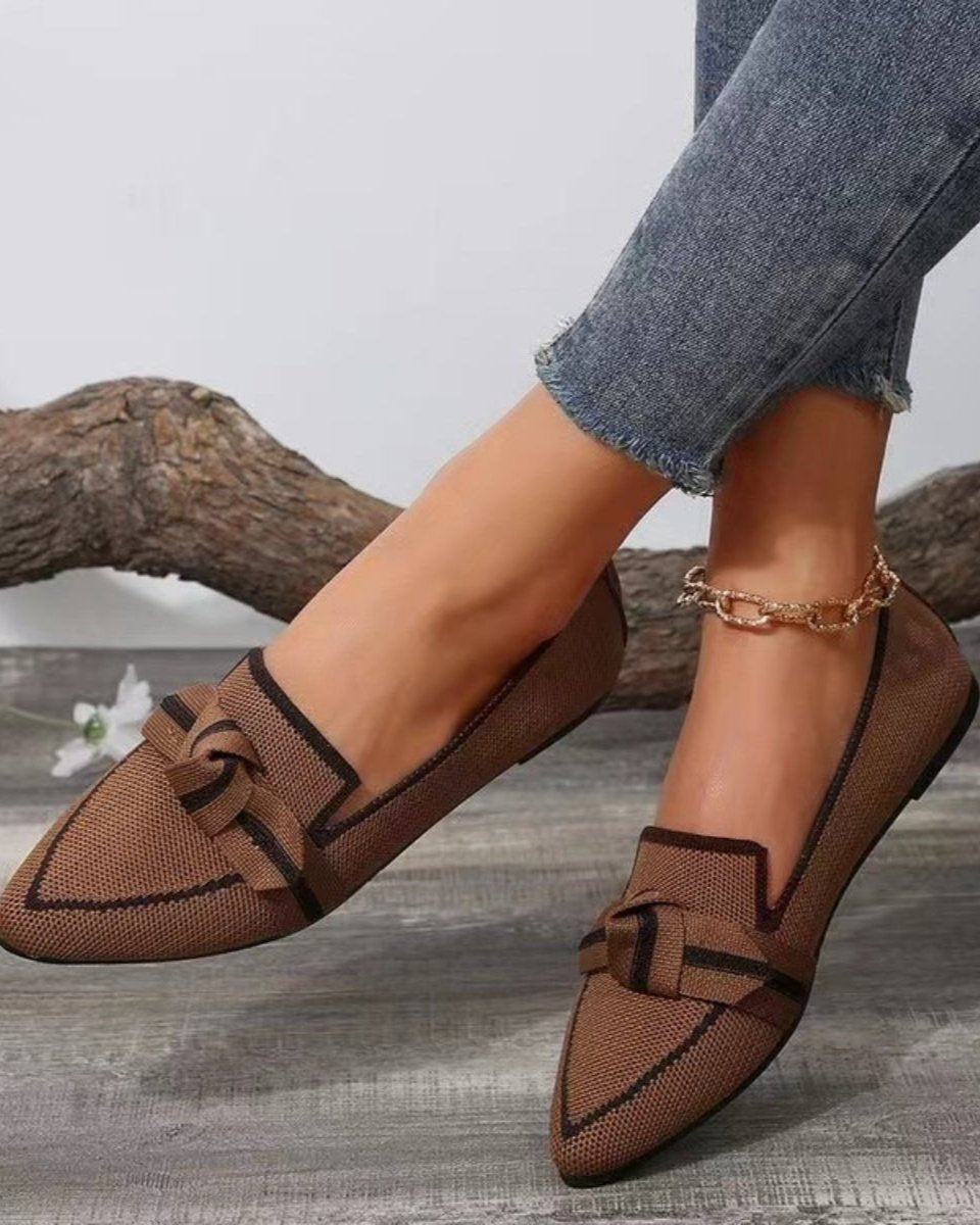 Bow Contrast Trim Point Toe Loafers