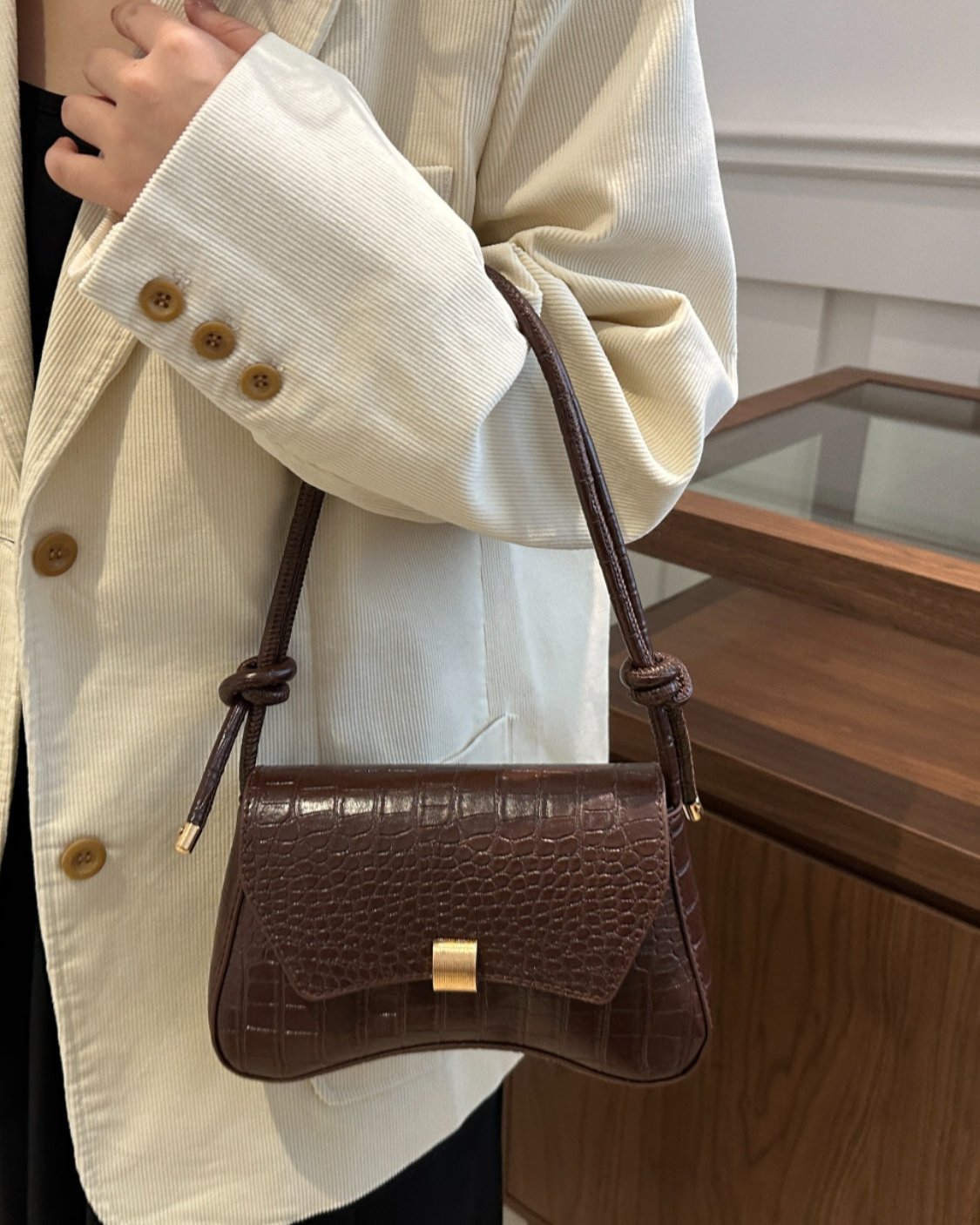 Leather Texture Crossbody Bag