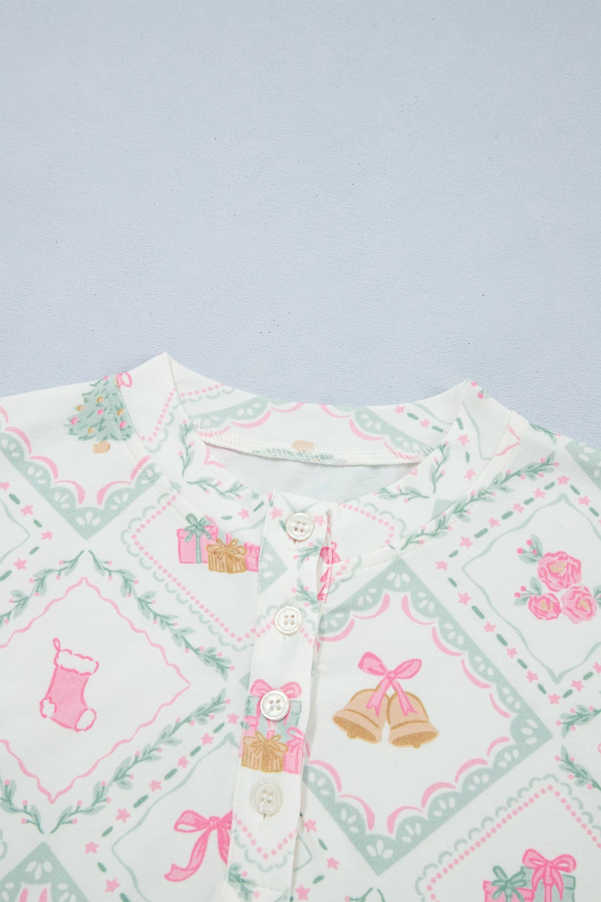 Christmas Patchwork Henley Pajama Set in white, back view