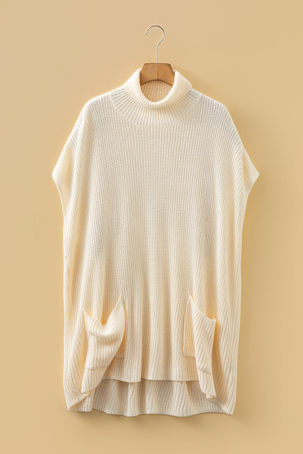 Short Sleeve Turtleneck Tunic Sweater in jet stream, pocket detail