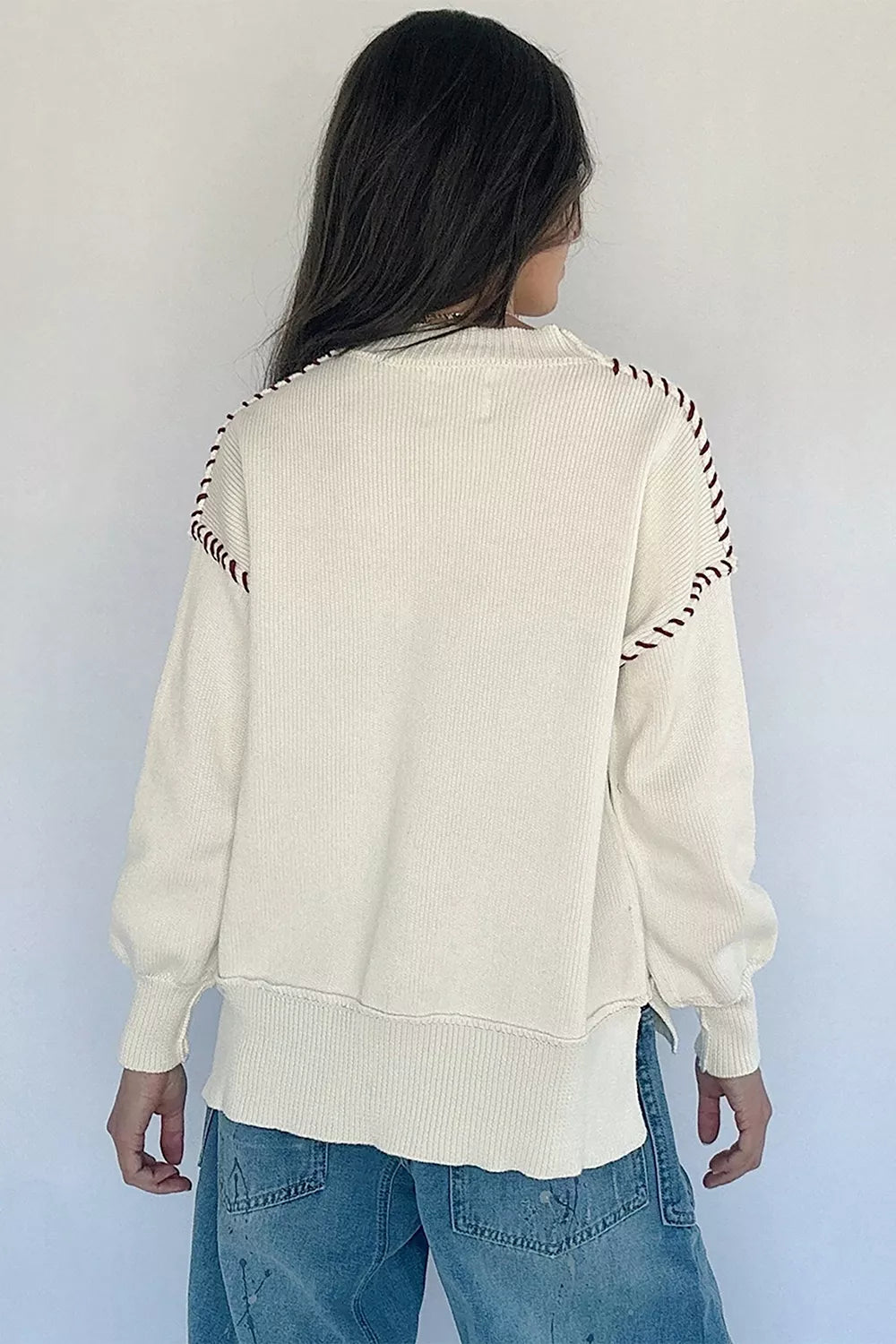 Drop Shoulder Game Day Letter Sweater - drop shoulder lettering sweater, view 4