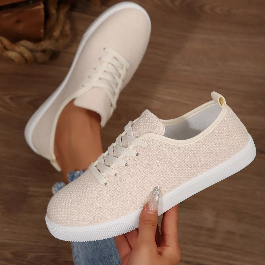 Round Toe Lace Up Sneakers - canvas lace-up sneakers, view 3