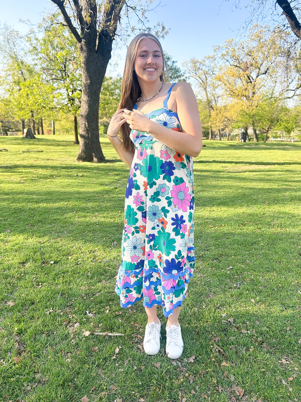 Printed Square Neck Wide Strap Dress