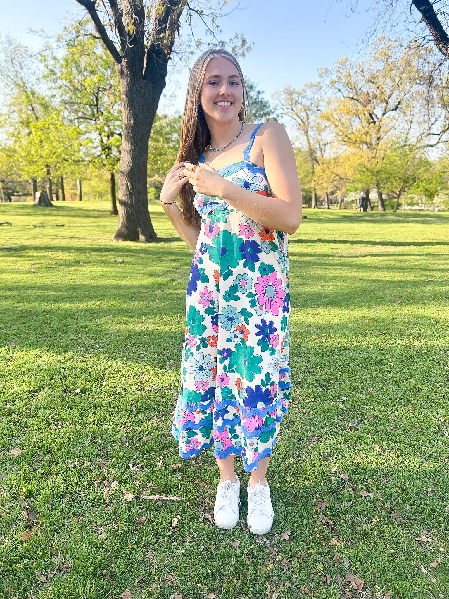 Printed Square Neck Wide Strap Dress