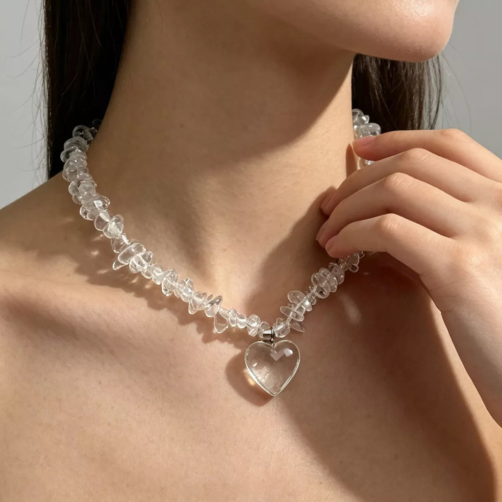 Clear Crystal Heart Pendant Necklace - close up of pendant