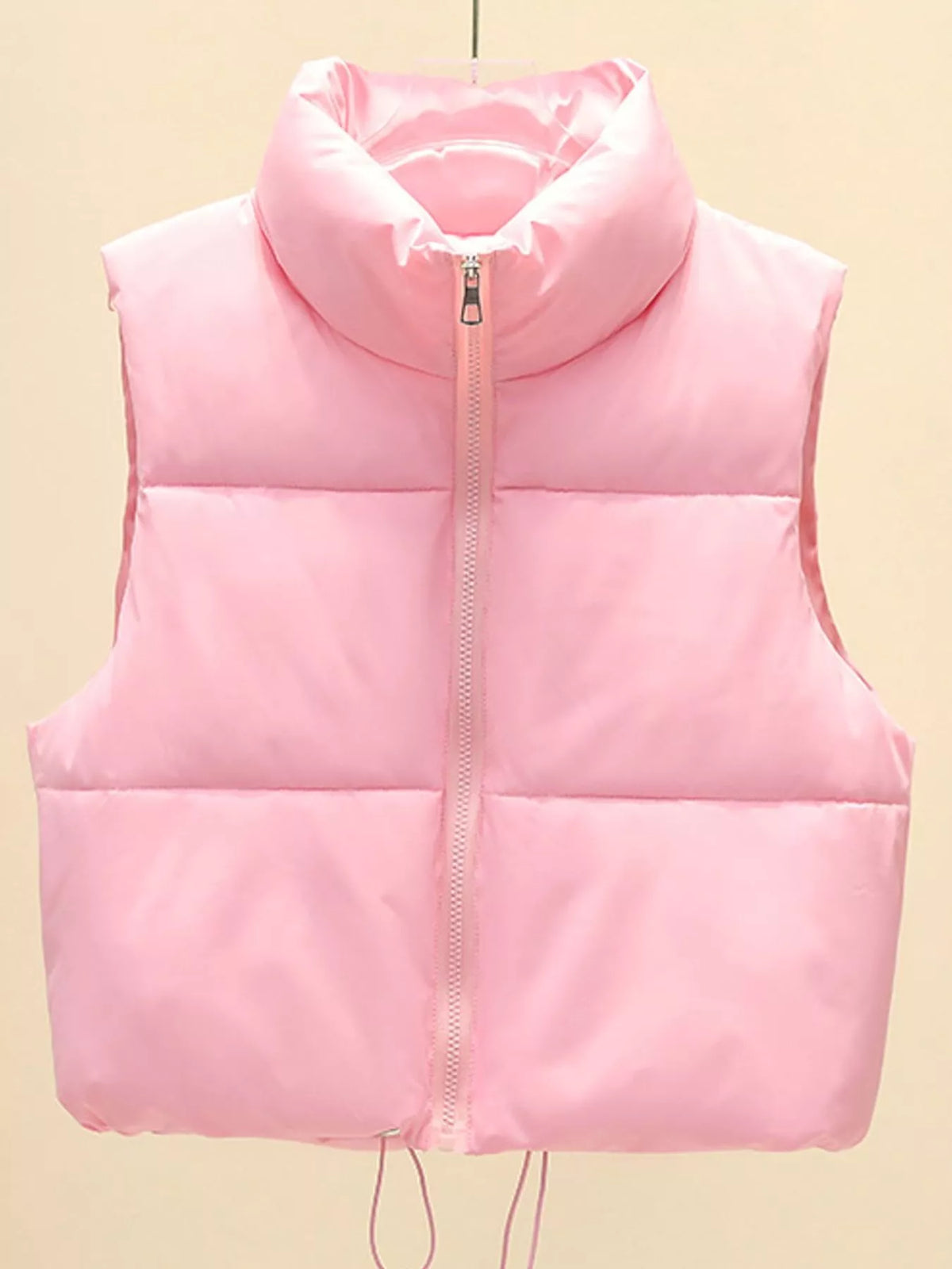 Zip-up puffer vest for women in khaki, black, coffee, pink and white - view 8