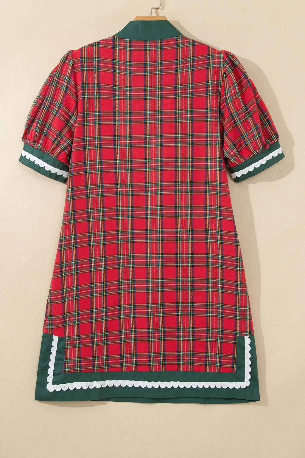 Plaid Contrast Trim Short Sleeve Mini Dress in Red, styled view