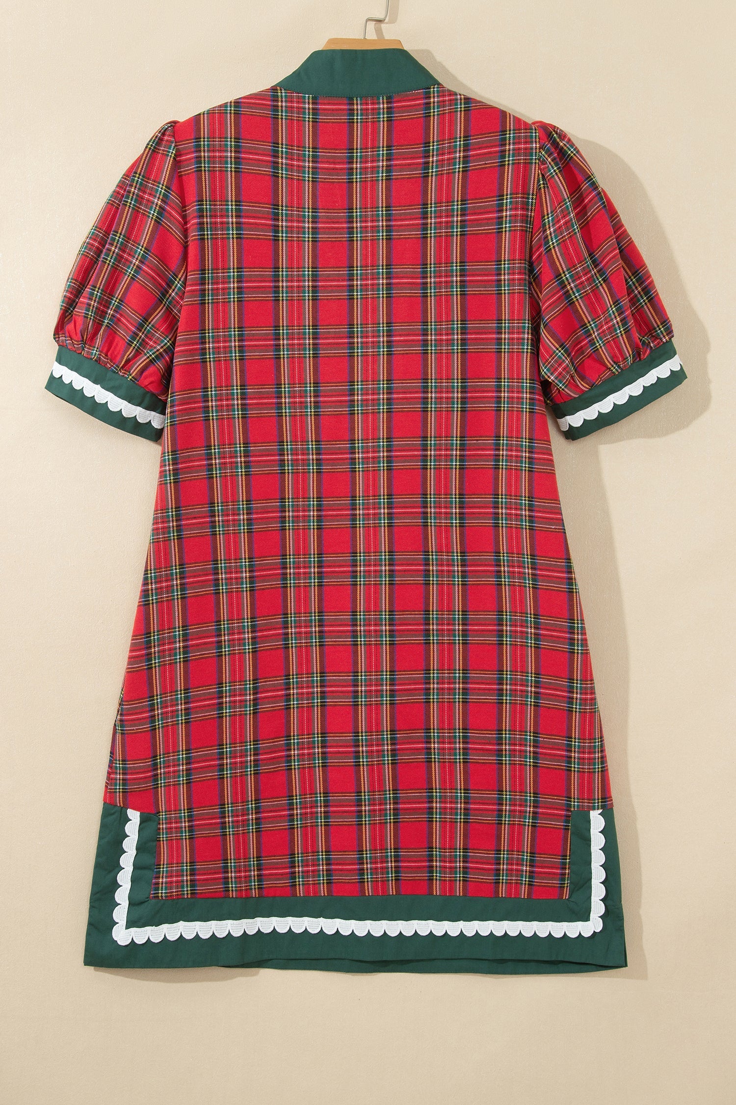 Plaid Contrast Trim Short Sleeve Mini Dress in Red, styled view
