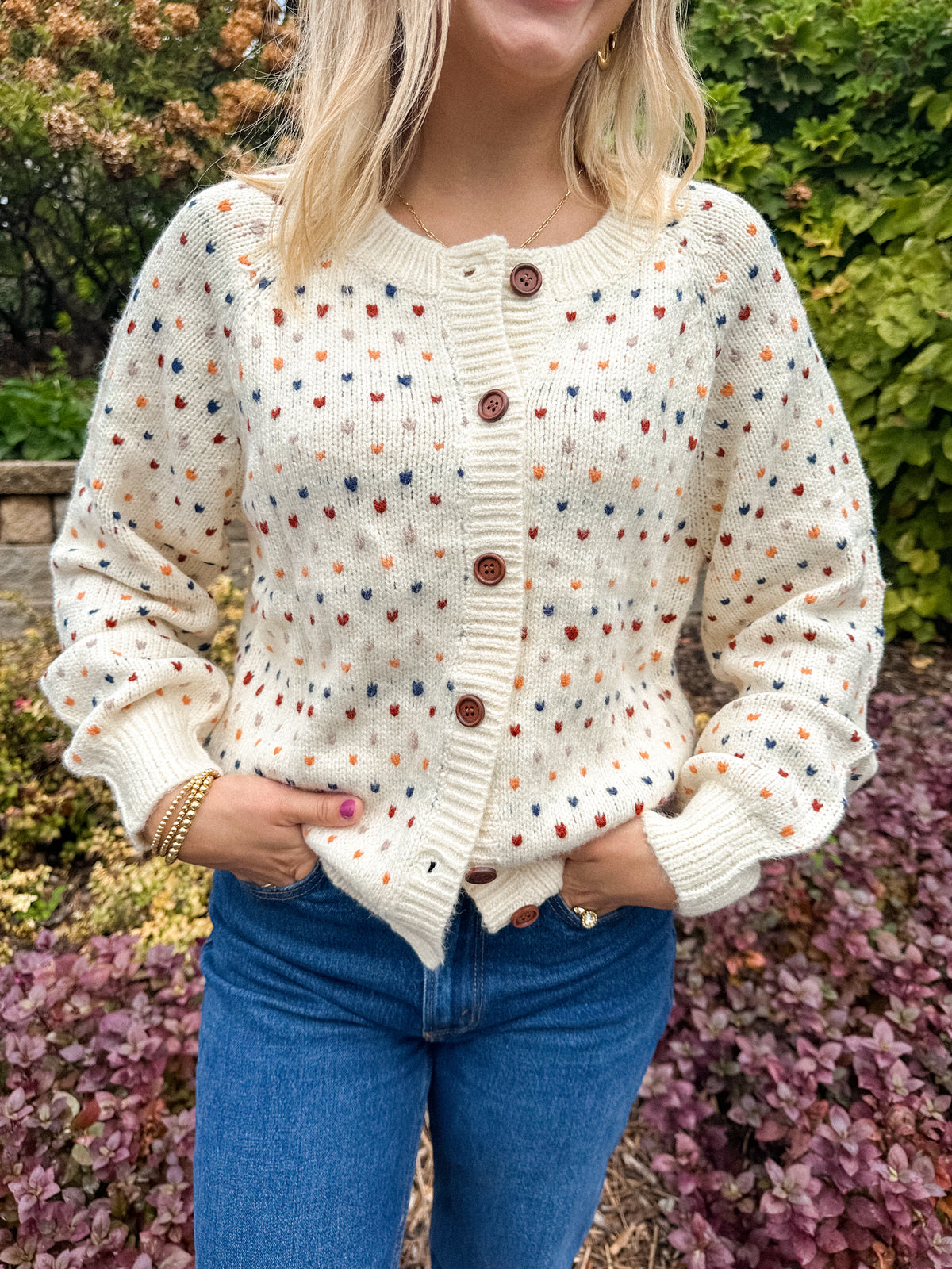 Geometric Polka Dot Button Front Cardigan
