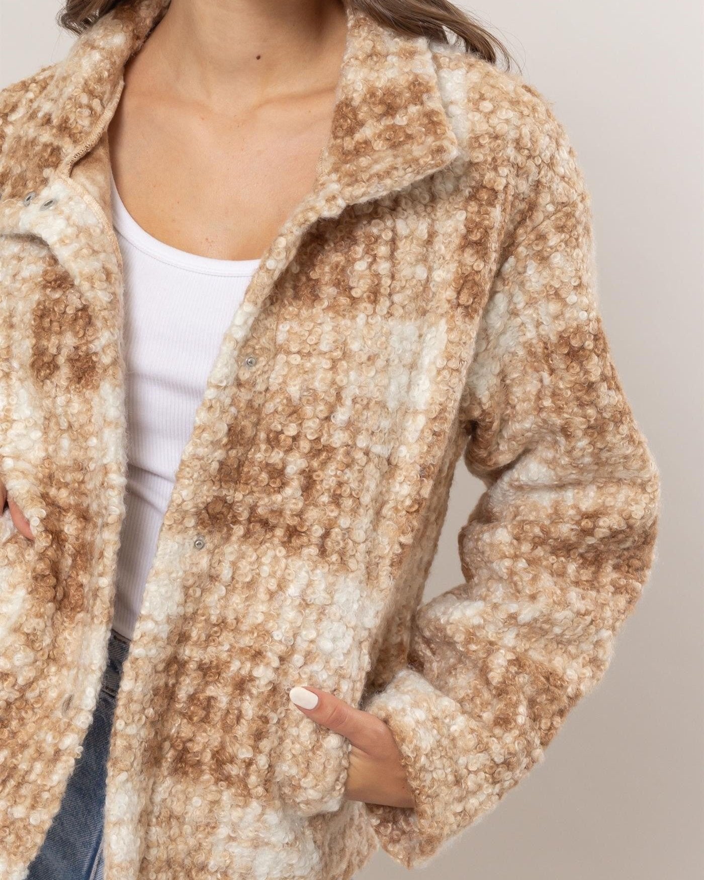 Taupe Plaid Boxy Jacket