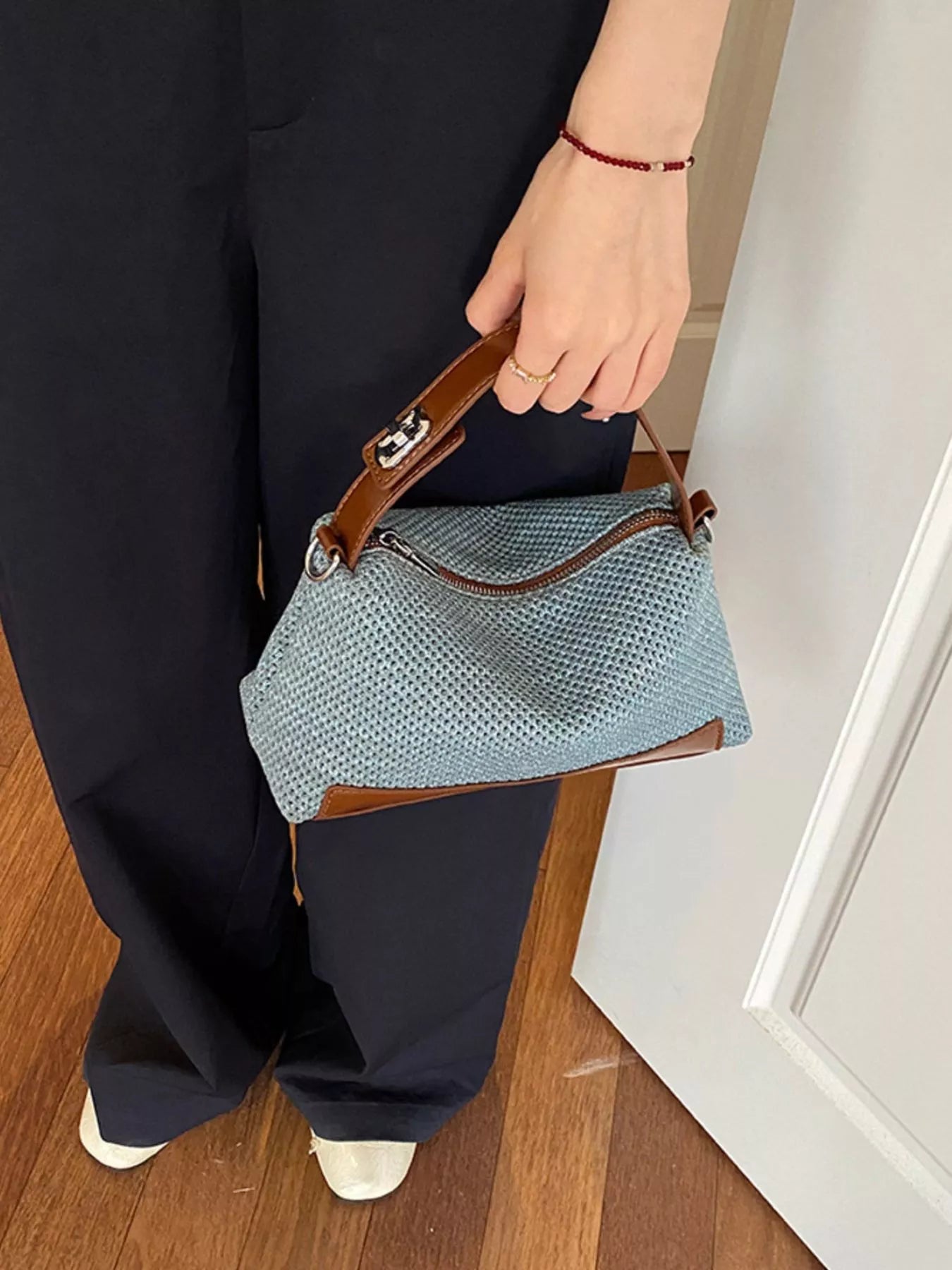 Woven Texture Crossbody Bag - textured polyester crossbody bag, view 3