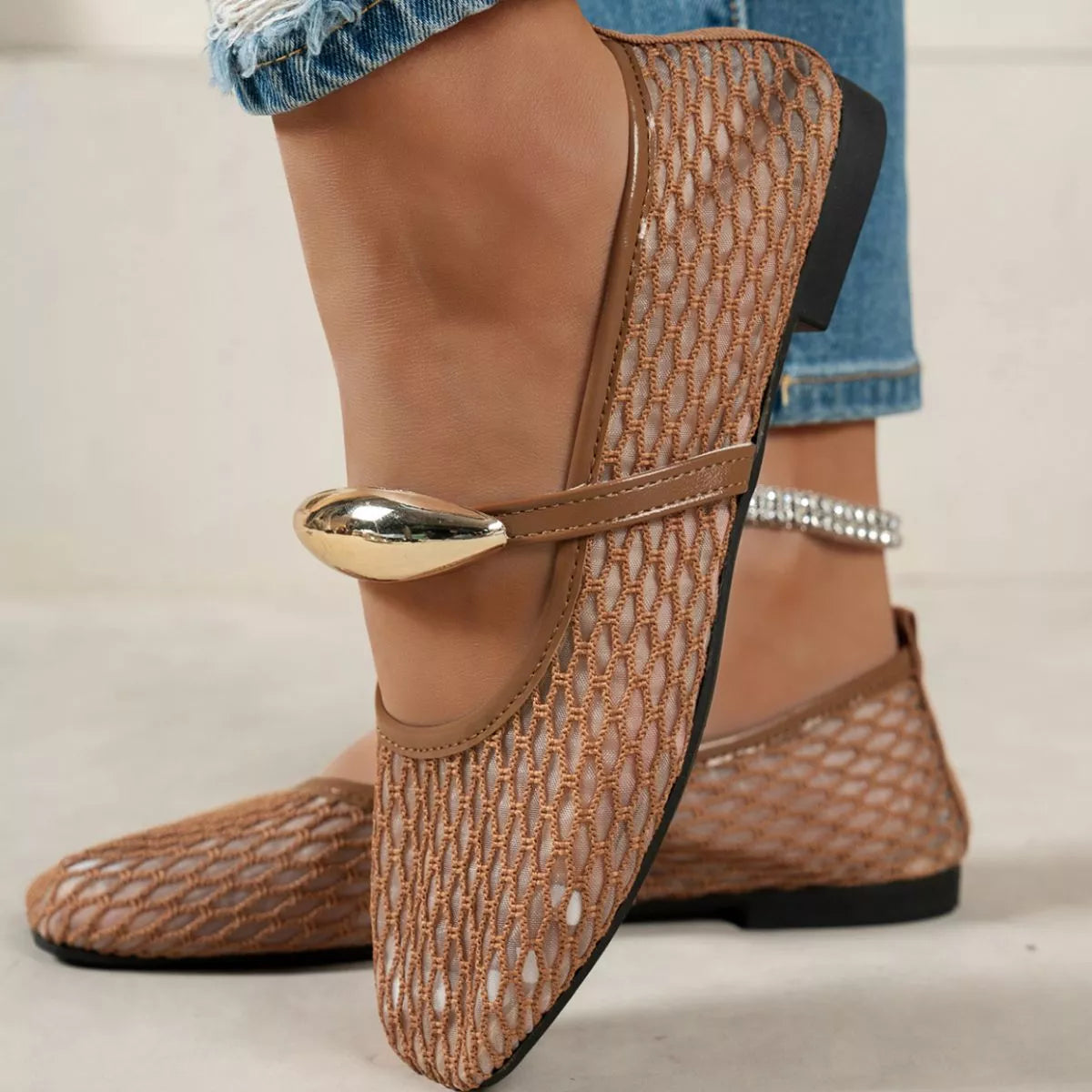 Square Toe Slip-Ons - mesh square toe low heel shoes, view 11