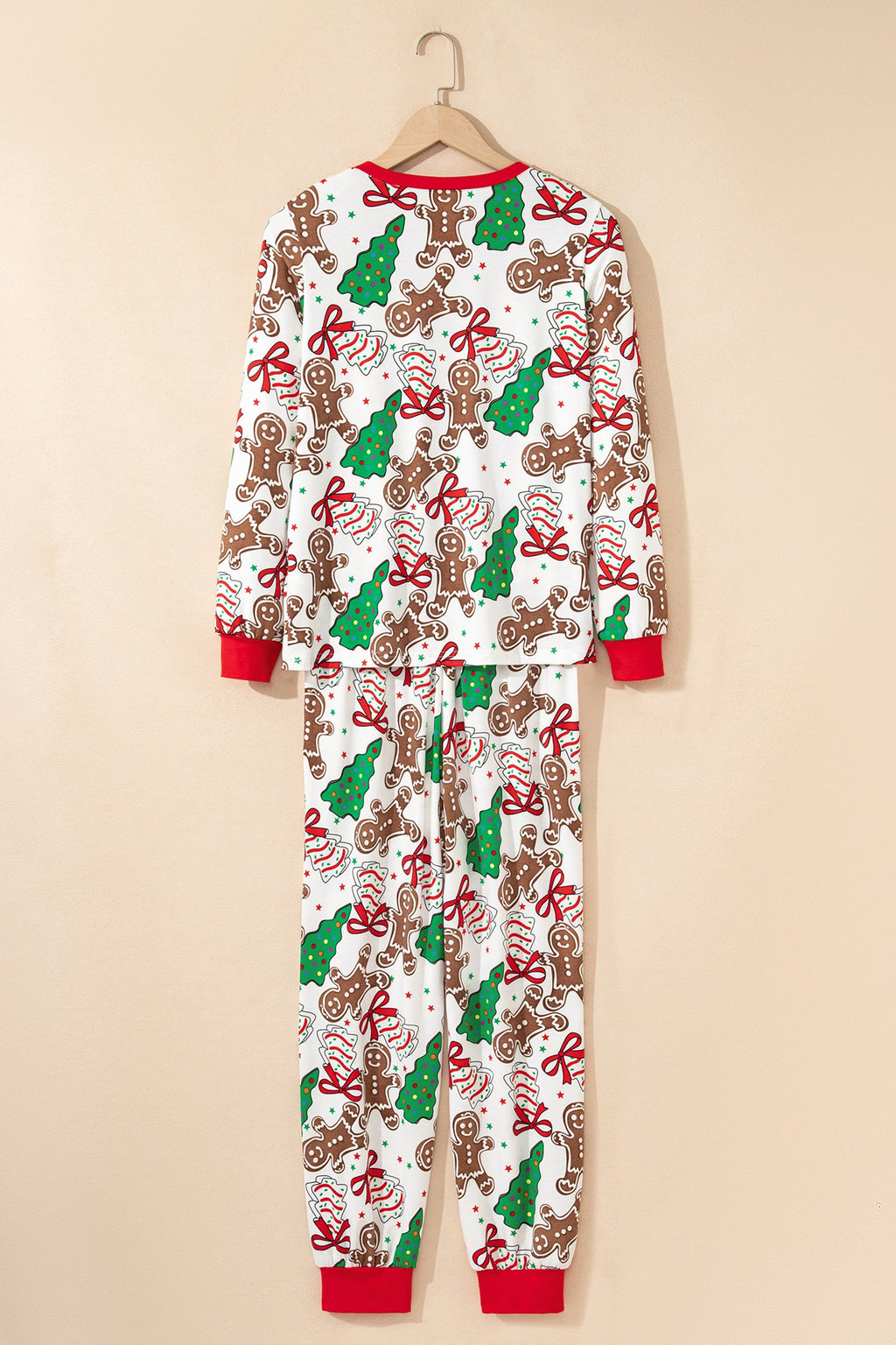 Christmas V-Neck Pullover Pajama Set in white and pink, styled view