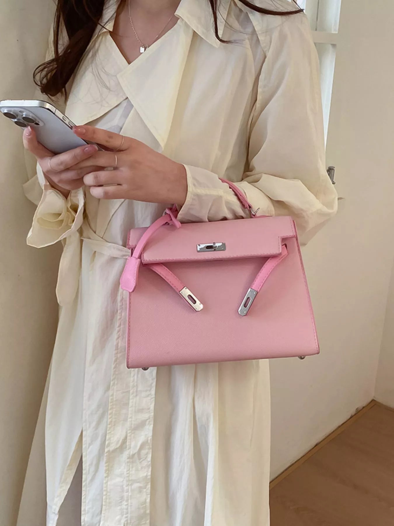 Contrast Trimmed Top-Handle Crossbody Bag - PU leather crossbody bag, view 6