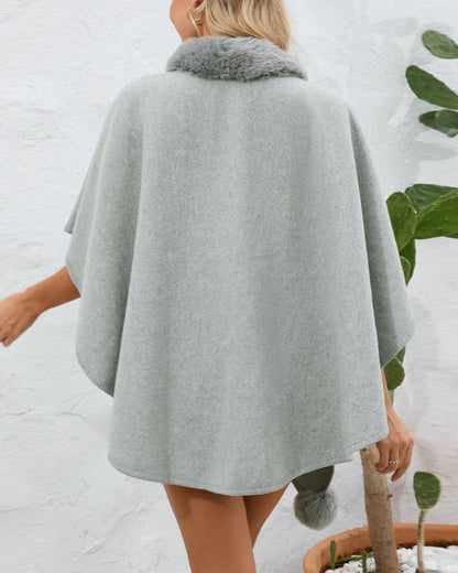 Fuzzy Trim Open Front Poncho