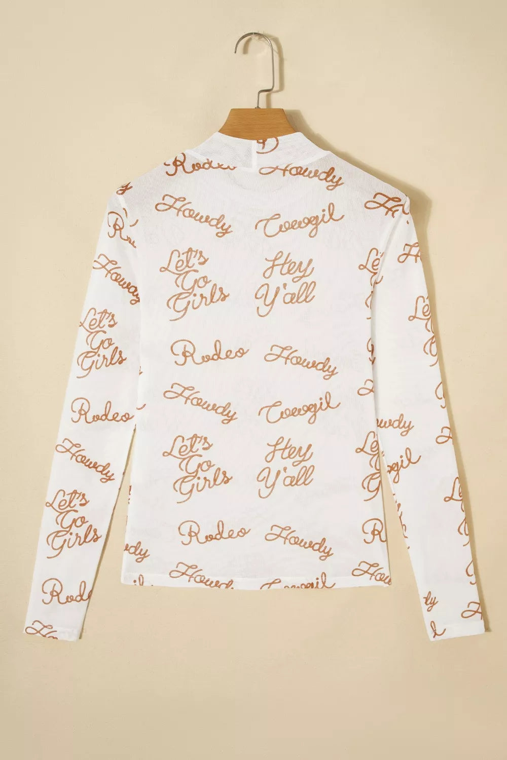 Howdy Hey Yall Mesh High Neck Long Sleeve Top - styled layered over bralette