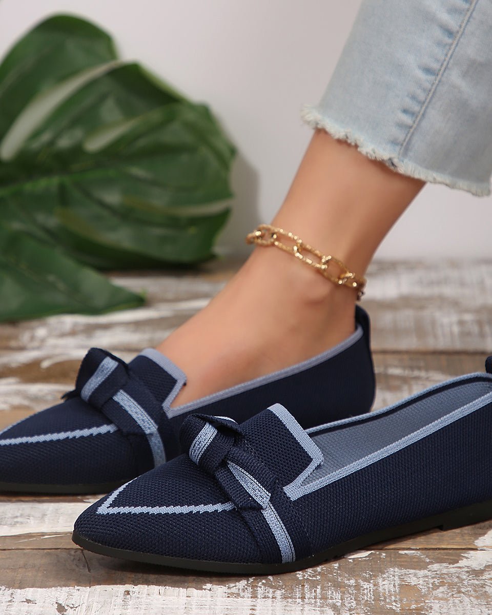 Bow Contrast Trim Point Toe Loafers