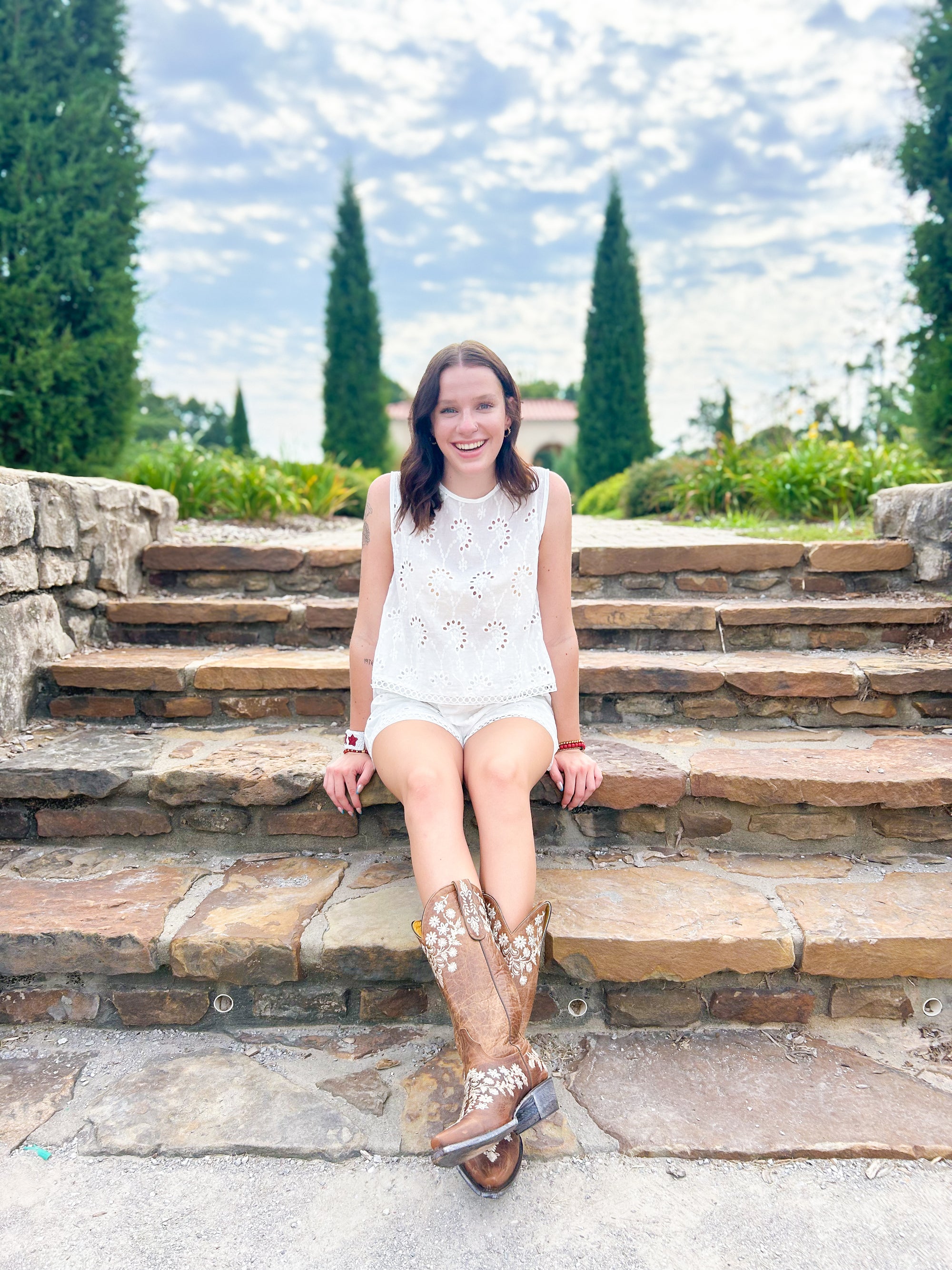 Eyelet Embroidered Tank and Shorts Set