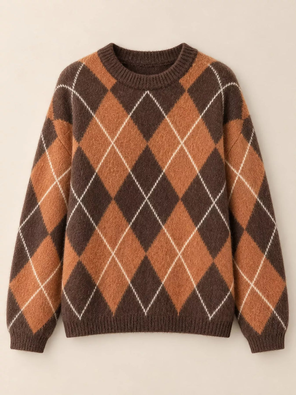 Argyle fuzzy knit sweater, women's relaxed fit - view 5