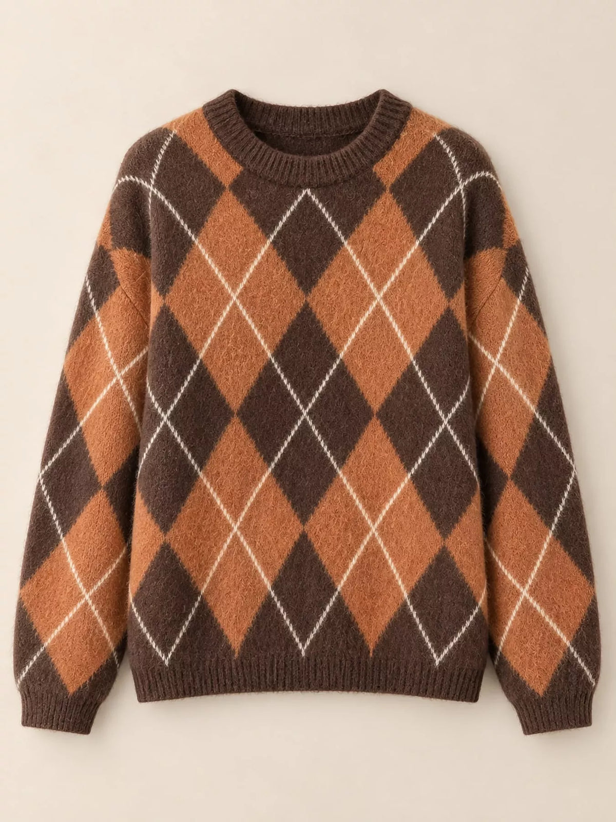 Argyle fuzzy knit sweater, women's relaxed fit - view 5
