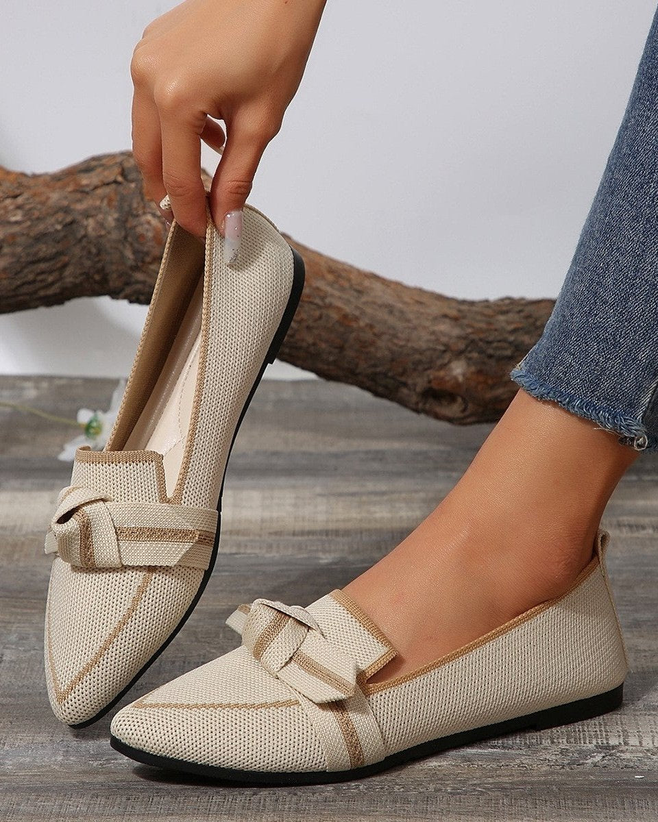 Bow Contrast Trim Point Toe Loafers