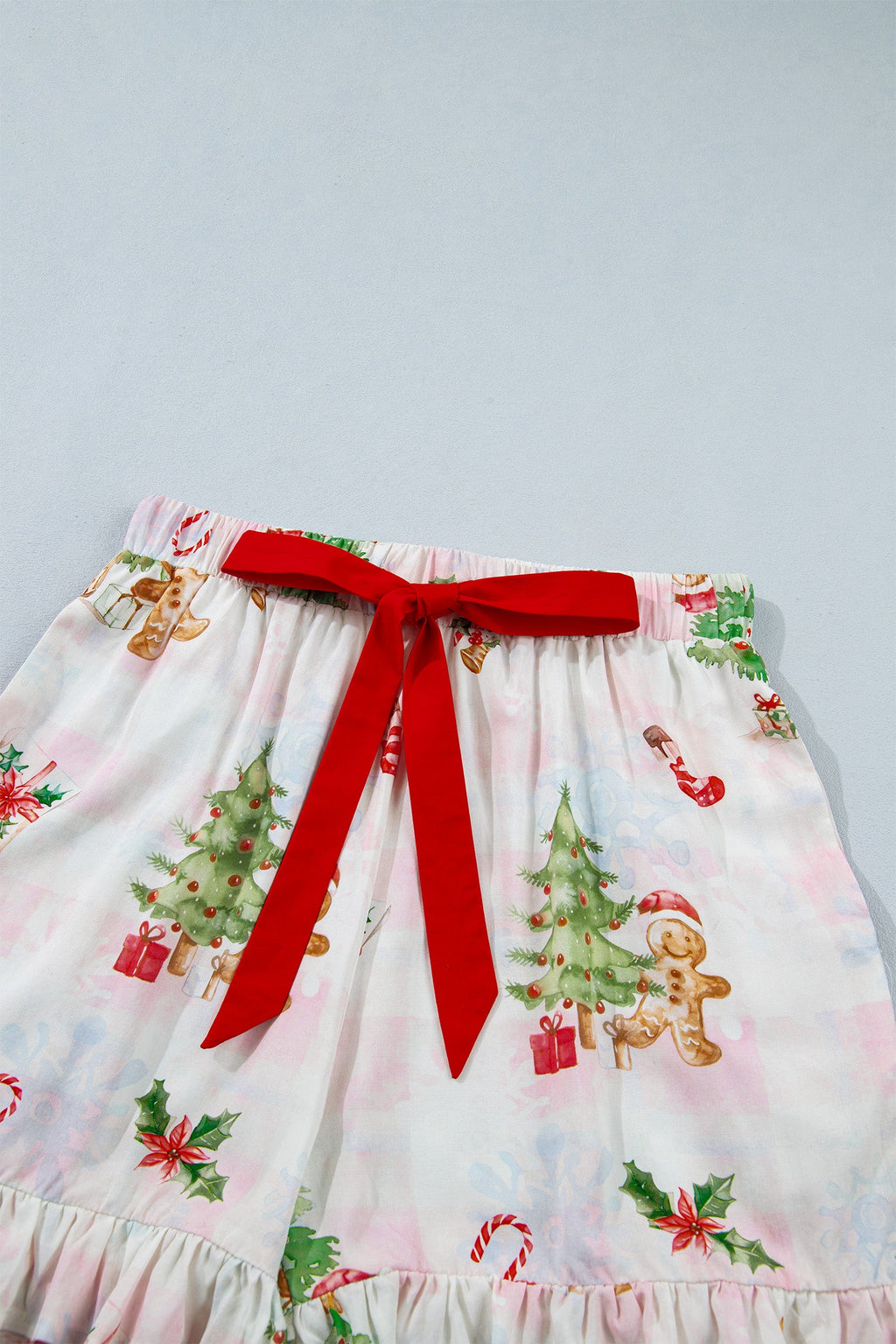 Christmas Bow Tie Pajama Set in pink, back view