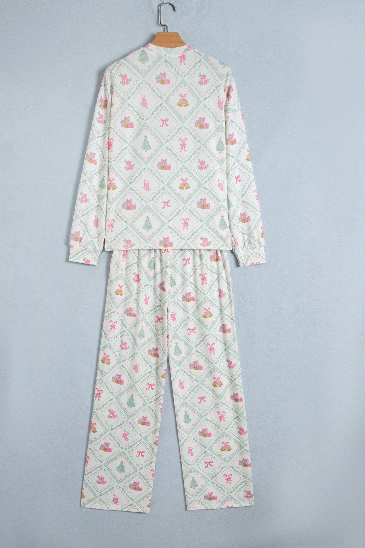 Christmas Patchwork Henley Pajama Set in white, styled view