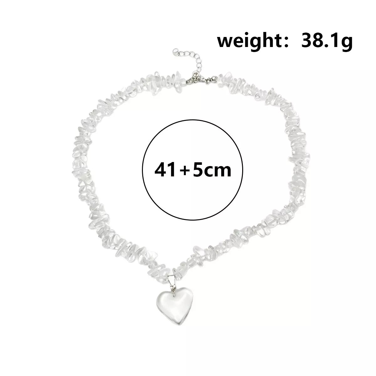 Clear Crystal Heart Pendant Necklace - size chart