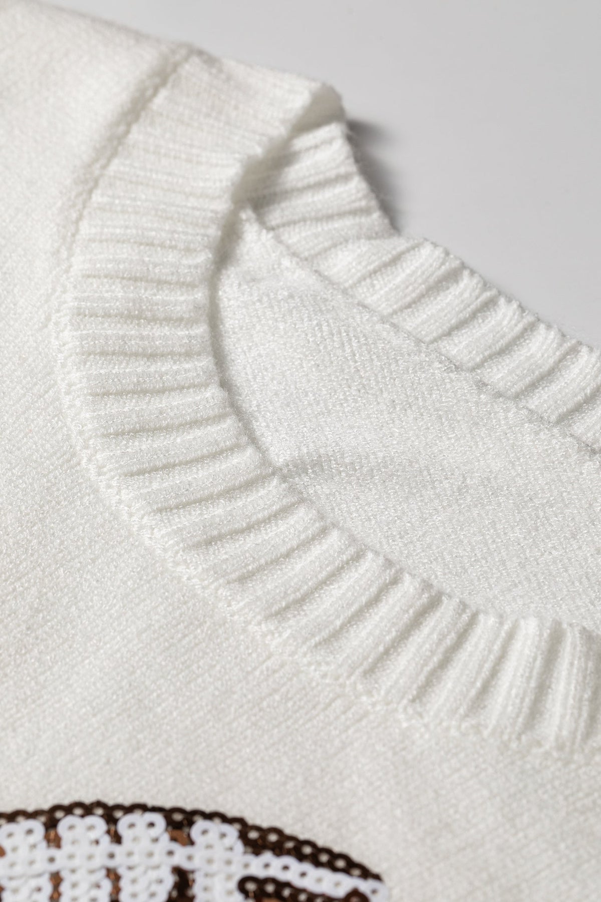 Football Sequin Sweater in beige, close-up
