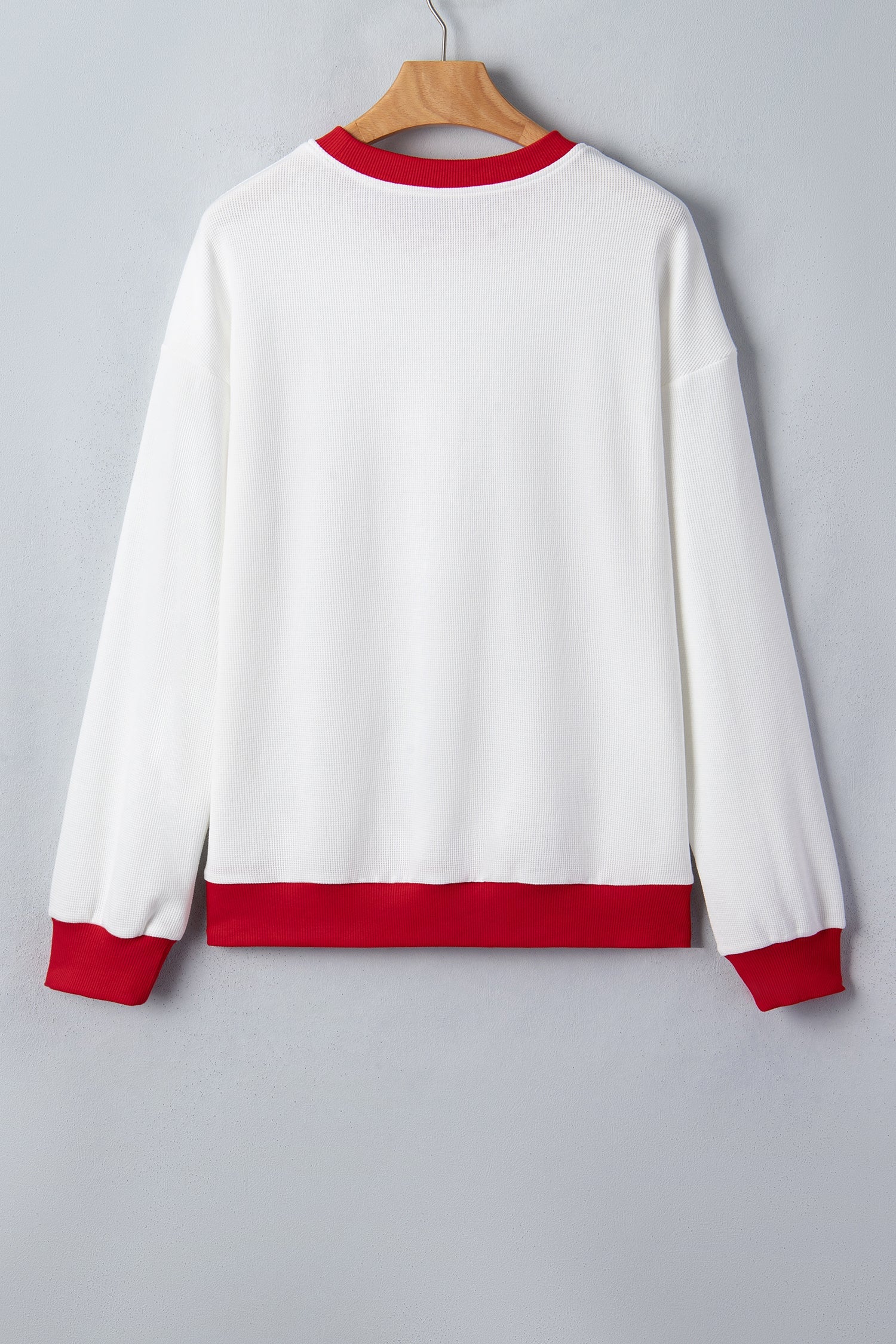 Merry Colorblock Waffle Knit Christmas Sweatshirt in Beige, styled view