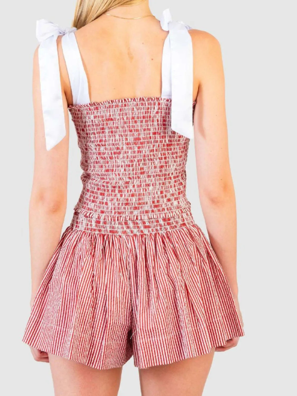 Smocked Tie Shoulder Cami and Shorts Set - smocked two-piece set, view 11