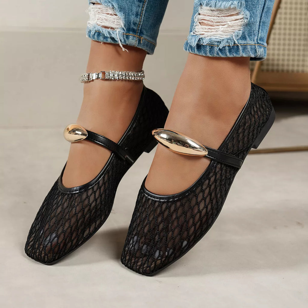 Square Toe Slip-Ons - mesh square toe low heel shoes, view 1