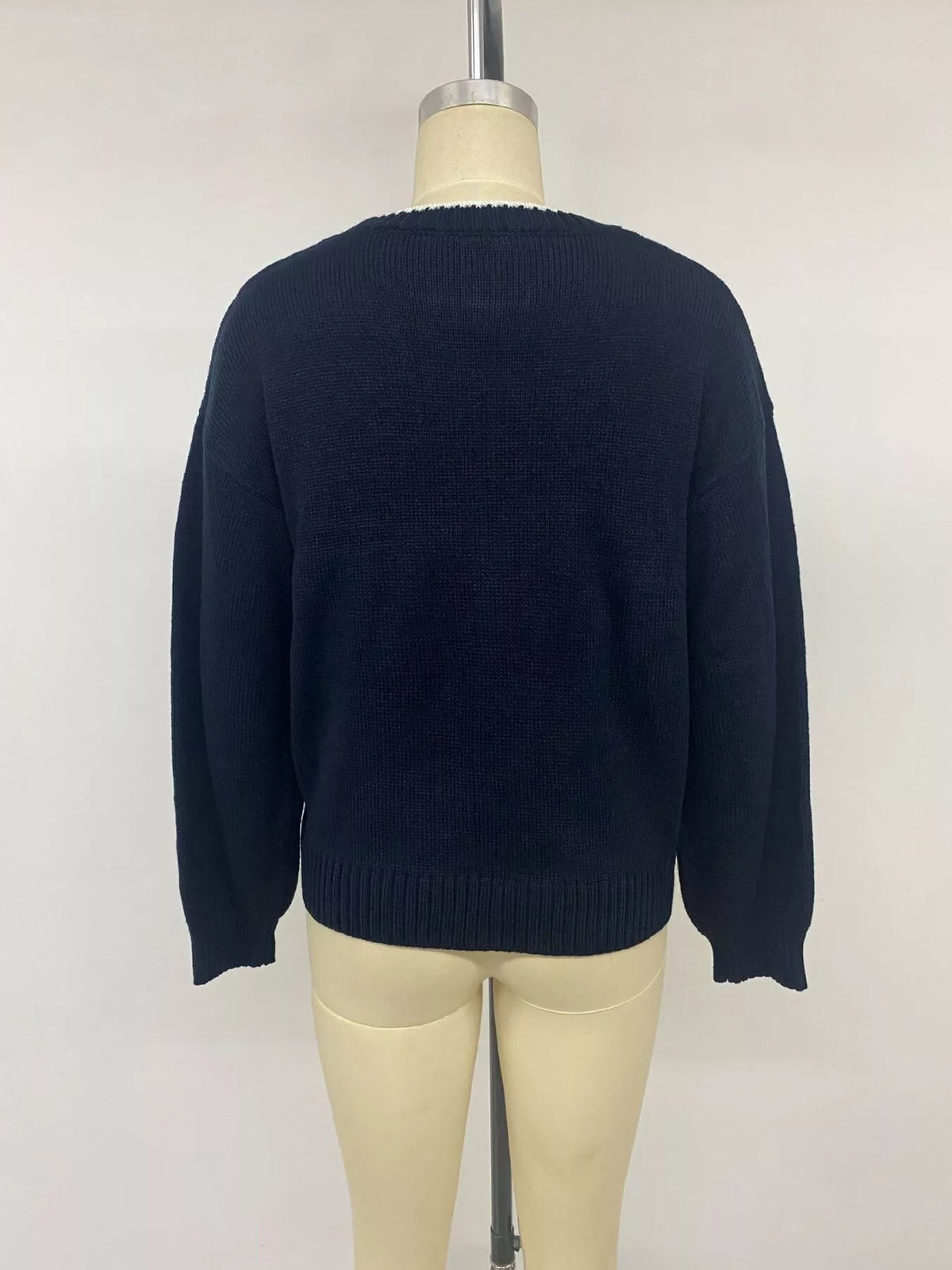 Women's navy swan sweater, view 12