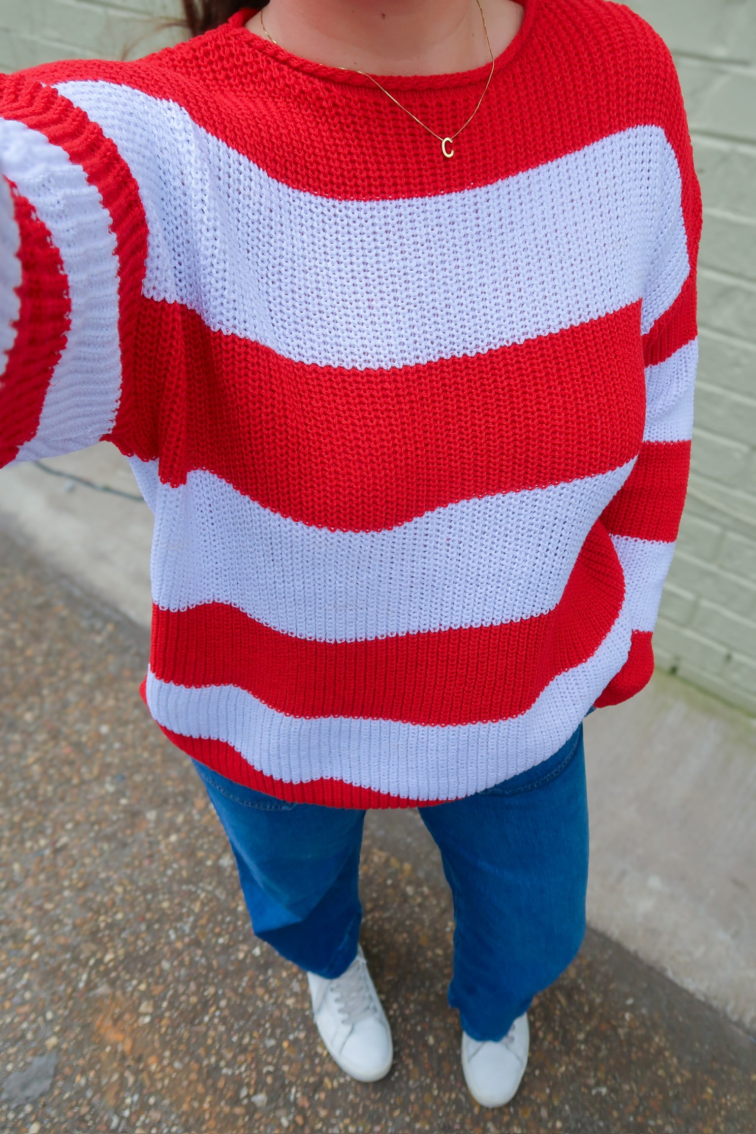 Contrast Striped Round Neck Sweater