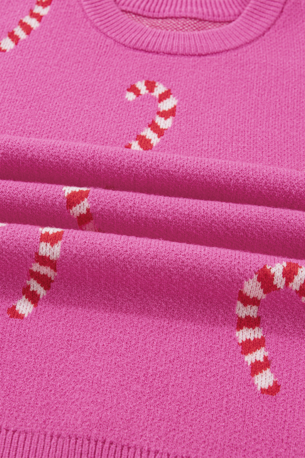 Christmas Candy Cane Drop Shoulder Sweater in dark green and sachet pink, additional view 2