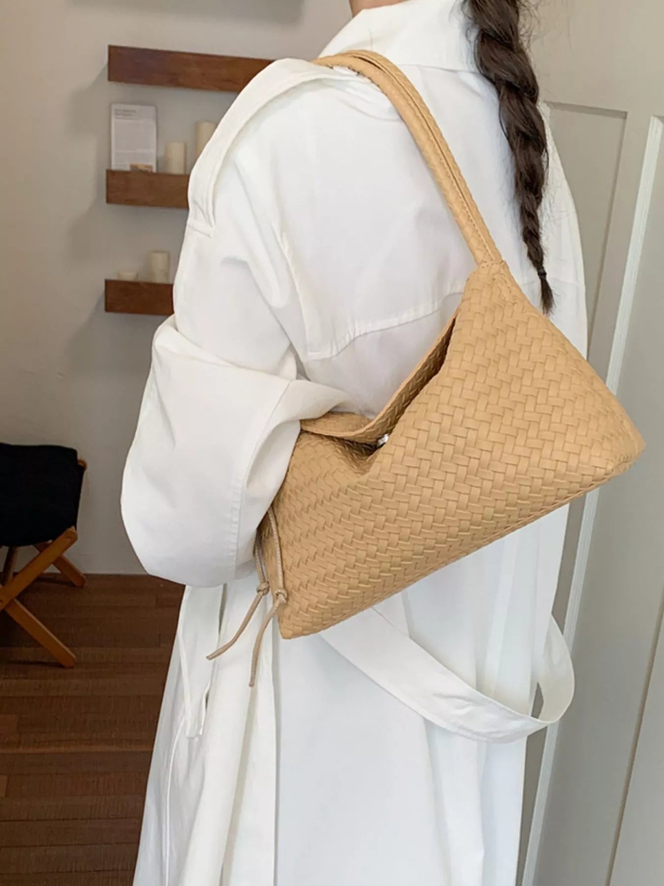 Woven Leather Shoulder Bag - woven PU leather shoulder bag, view 7