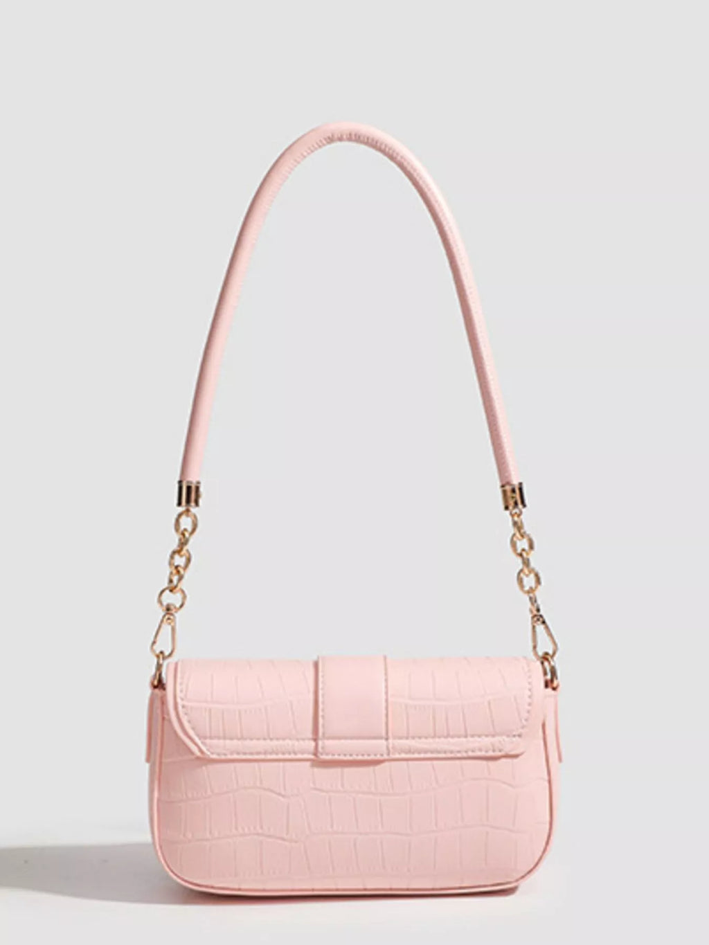 Textured Flap Shoulder Bag in Pink - back view