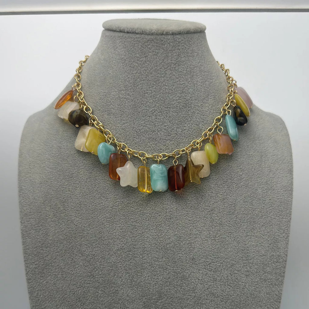 Bohemian Multi-Color Gemstone Charm Necklace - additional detail view