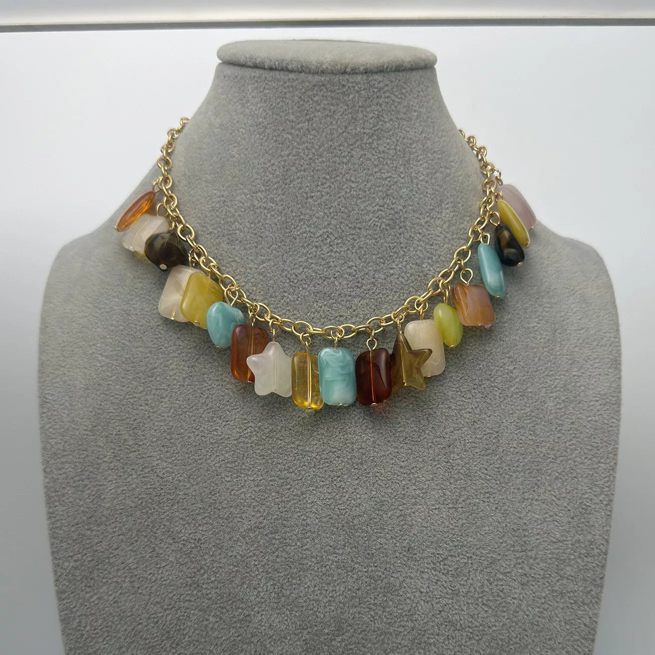 Bohemian Multi-Color Gemstone Charm Necklace - additional detail view