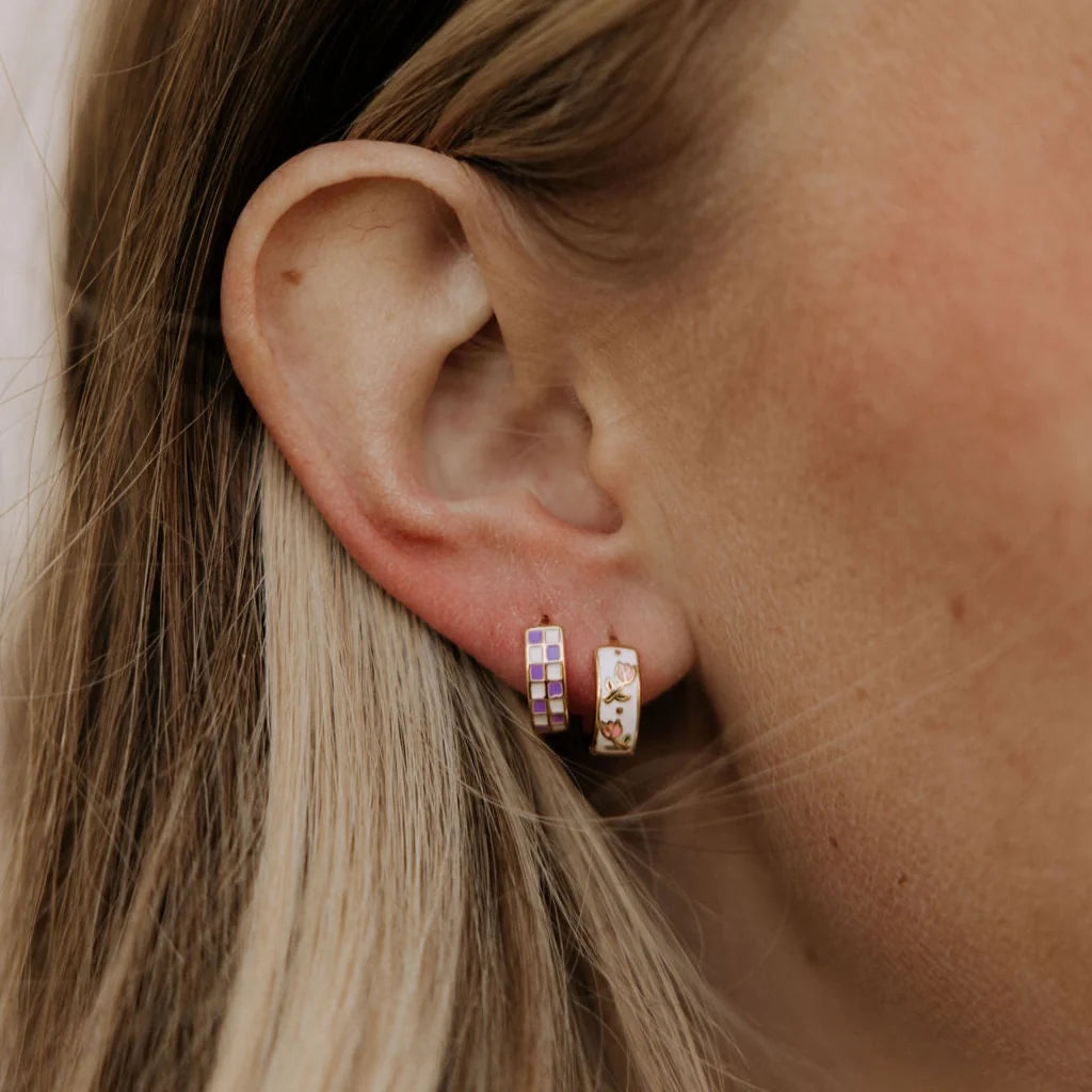 Eloise Tea Cup Hoops - floral huggie hoop earrings, view 4
