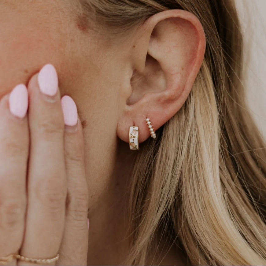 Eloise Tea Cup Hoops - floral huggie hoop earrings, view 6