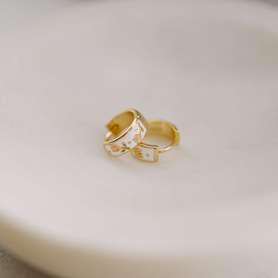 Eloise Tea Cup Hoops - floral huggie hoop earrings, view 1