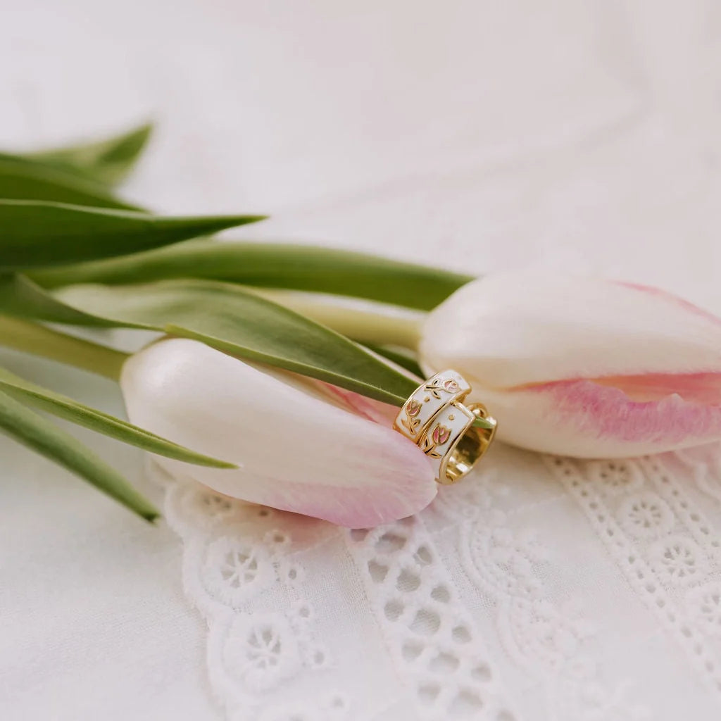 Eloise Tea Cup Hoops - floral huggie hoop earrings, view 3